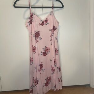 H&M pink and flowery mini dress with tie at the back size 4